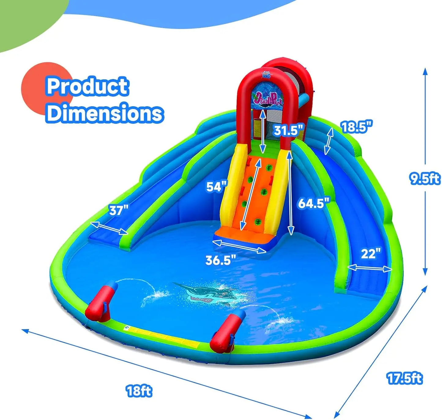 Inflatable Water Slide, 18x17FT Mega Kids Waterslide Park for Outdoor with 2 Long Slides, Splash Pool, Handrail Upgrade, Blow up