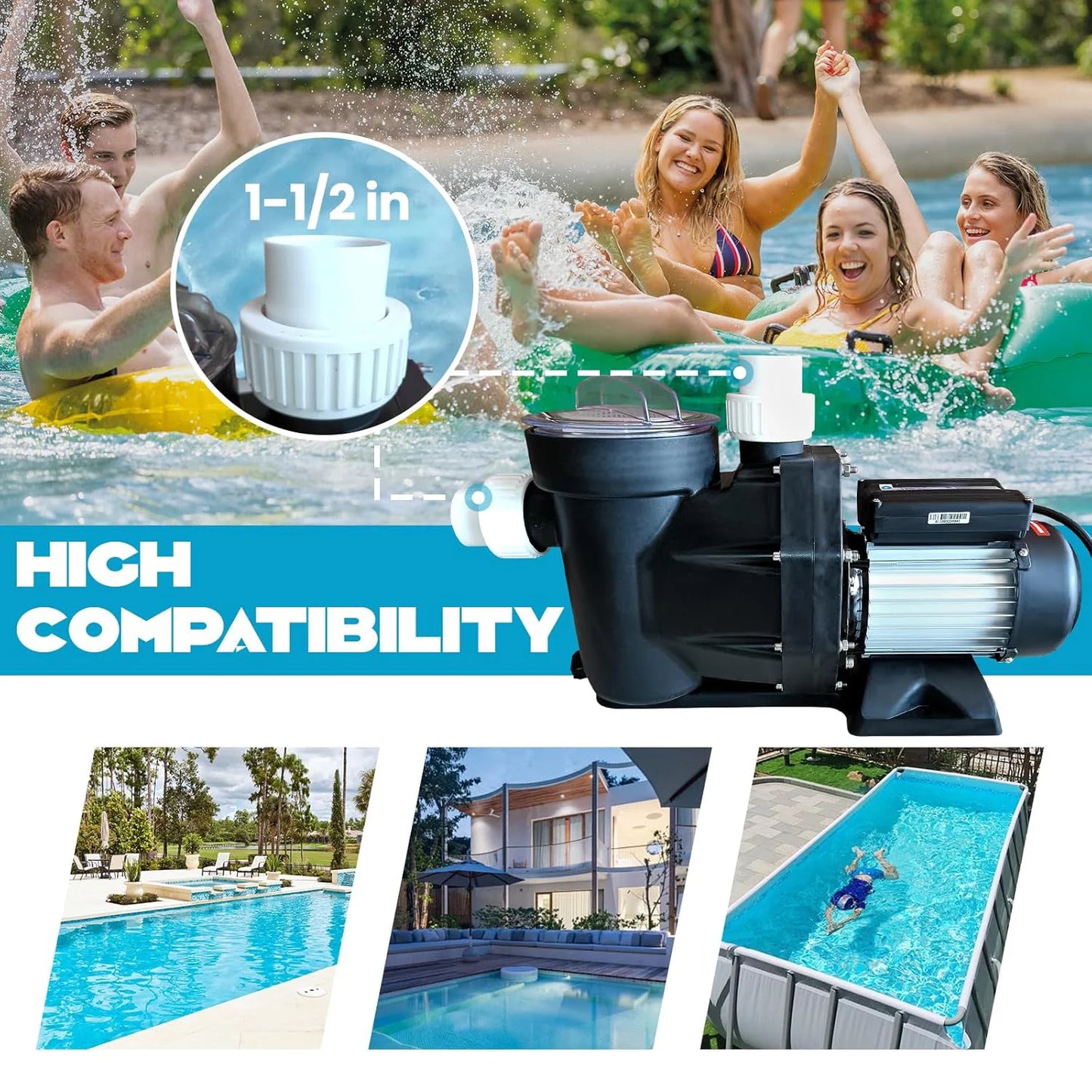 1.5HP 3.0HP Swimming Pool Pump 220V Single Speed Pumps Above Ground Self Priming Pool Pump 1800W Powerful Copper Motor