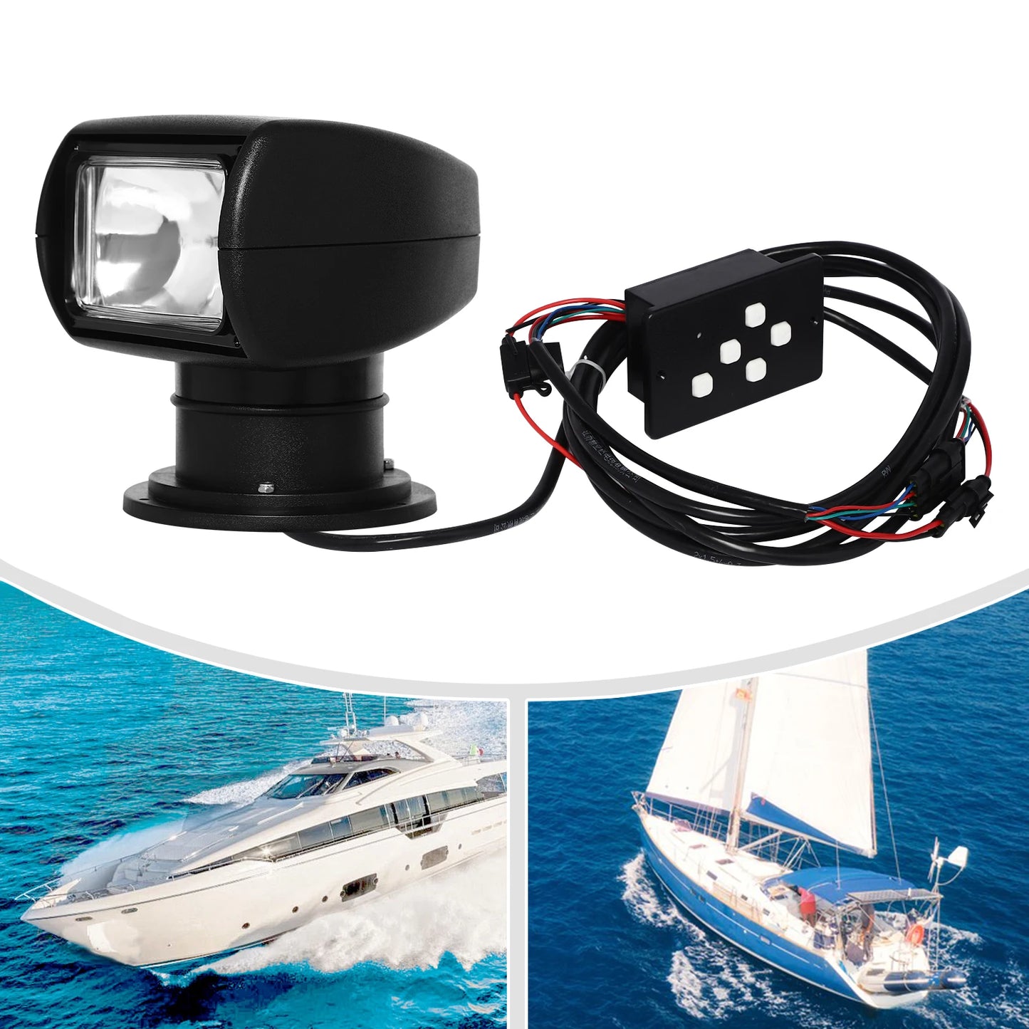 12V Boat Remote Control Searchlight 100W Rotatable Boat Spotlight Illumination Distance 2624.67ft for Night Yachts Fishing Boats