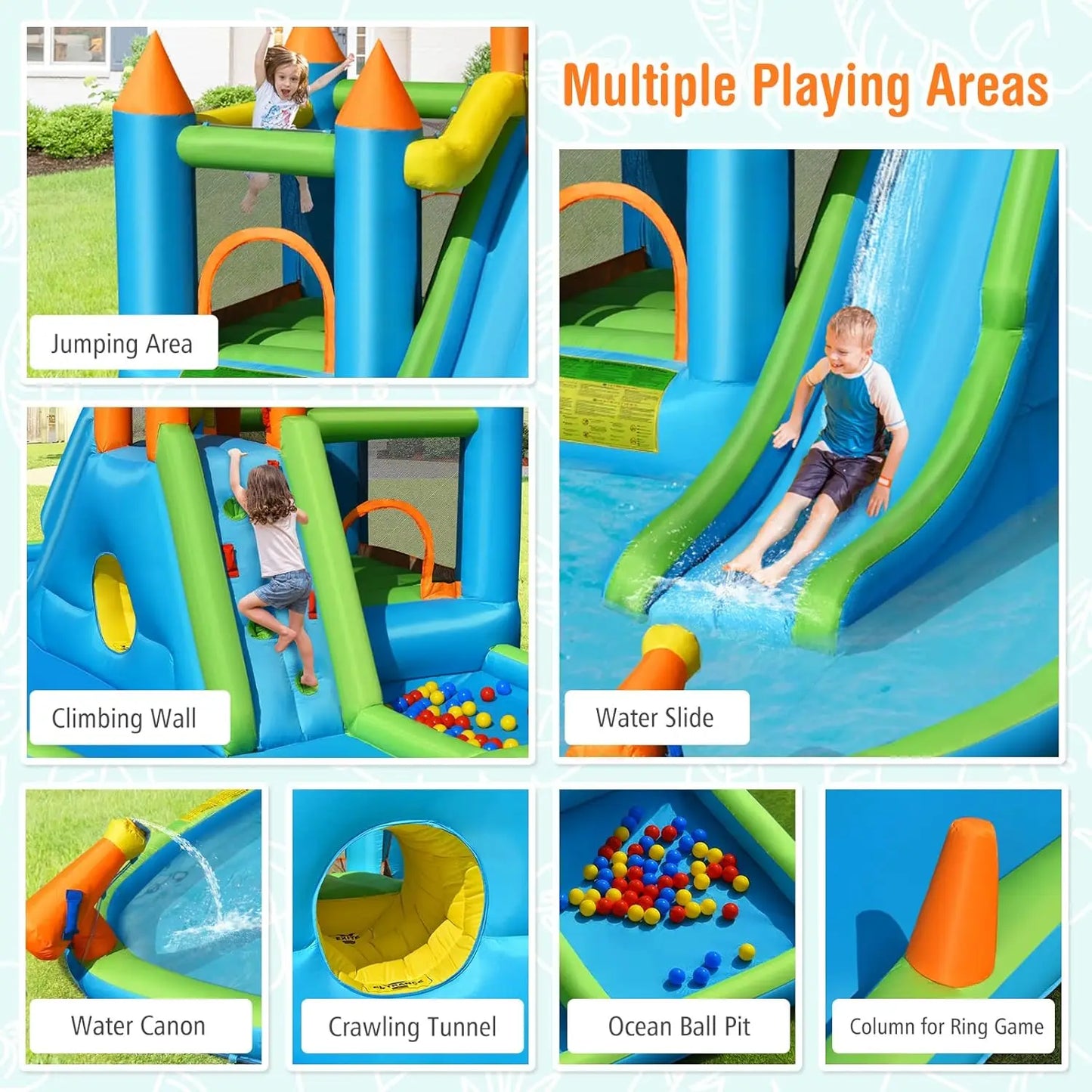 Inflatable Water Slide, 8 in 1 Giant Jumping Water Bounce House Waterslide Park w/Splash Pool, Crawling, Outdoor Blow up Water S