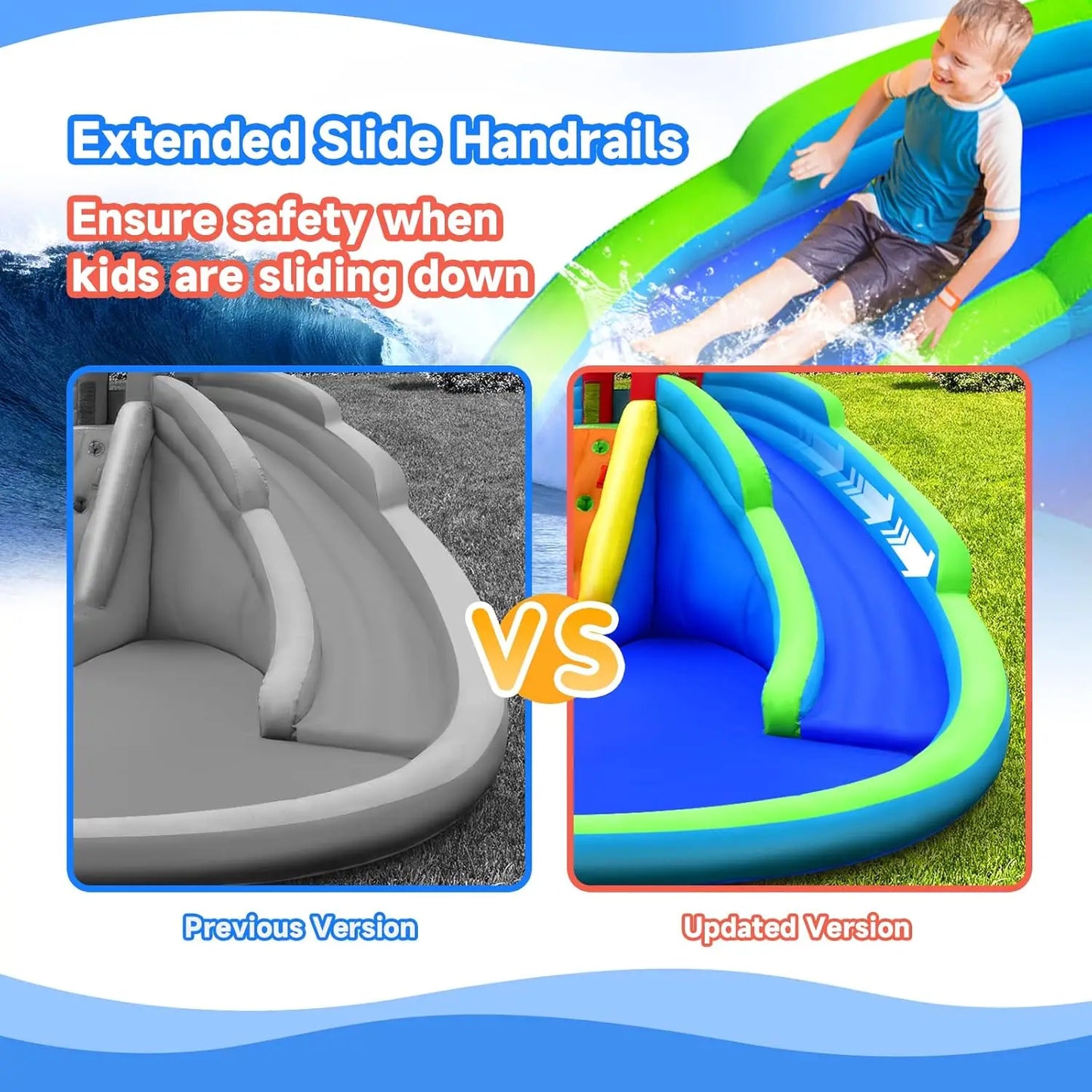 Inflatable Water Slide, 18x17FT Mega Kids Waterslide Park for Outdoor with 2 Long Slides, Splash Pool, Handrail Upgrade, Blow up