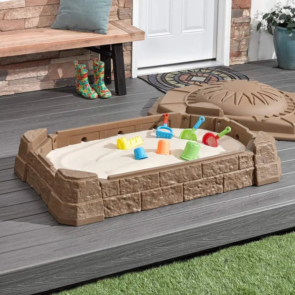Naturally Playful Sandbox II, Kids Sand Activity Sensory Play Pit, Summer Outdoor Toys, 7 Piece Water Toy Accessories, for Toddl