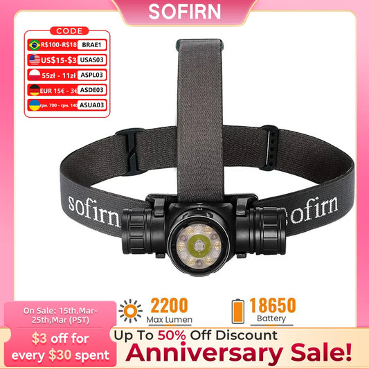 New Sofirn HS21 SFT40 2000lm EDC Red Headlight 18650 USB C Flashlight 6000K Powerful with infrared sensor