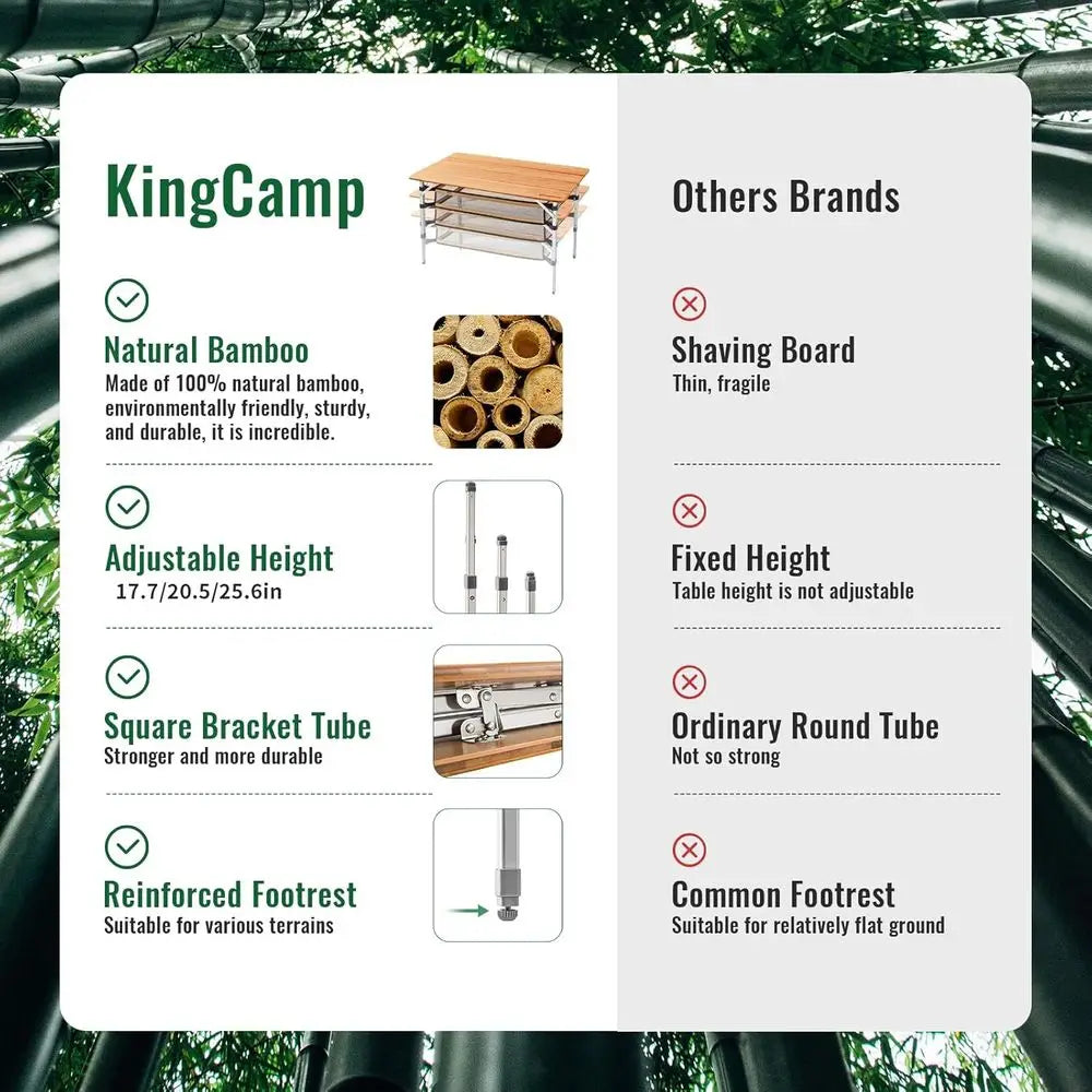 Adjustable Height Folding Table, 4-Fold Bamboo Camping Outdoor Portable RV Camp Table with Carry Bag & Storage for Outdoor Car B