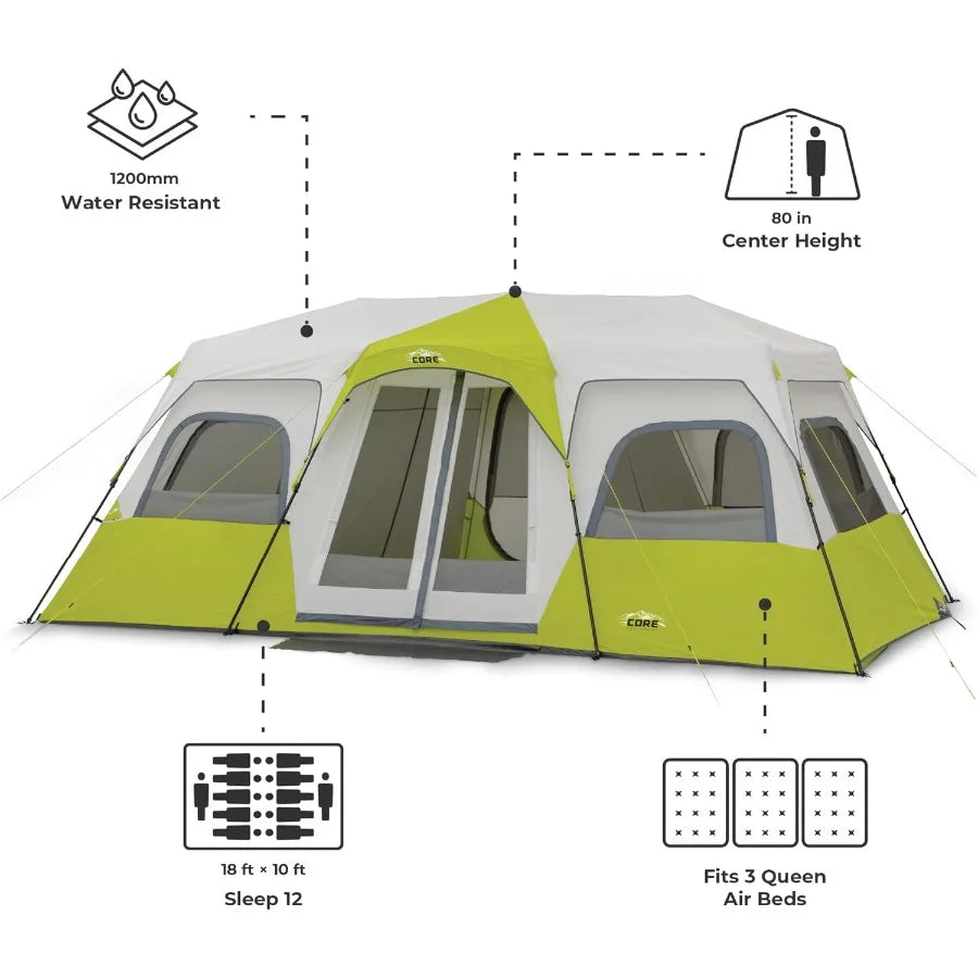 Instant Cabin Tents 6 Person/ 9 Person/ 10 Person/ 12 Person Family Cabin Multi Room Pop Up Tents Car Camping Included Storage