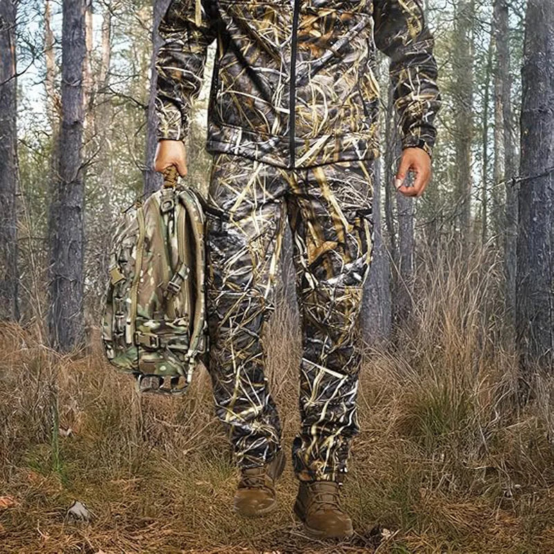 Quiet Hunting Pants Softshell Fleece-Lined Camouflage Clothes Clothing Gear for Men