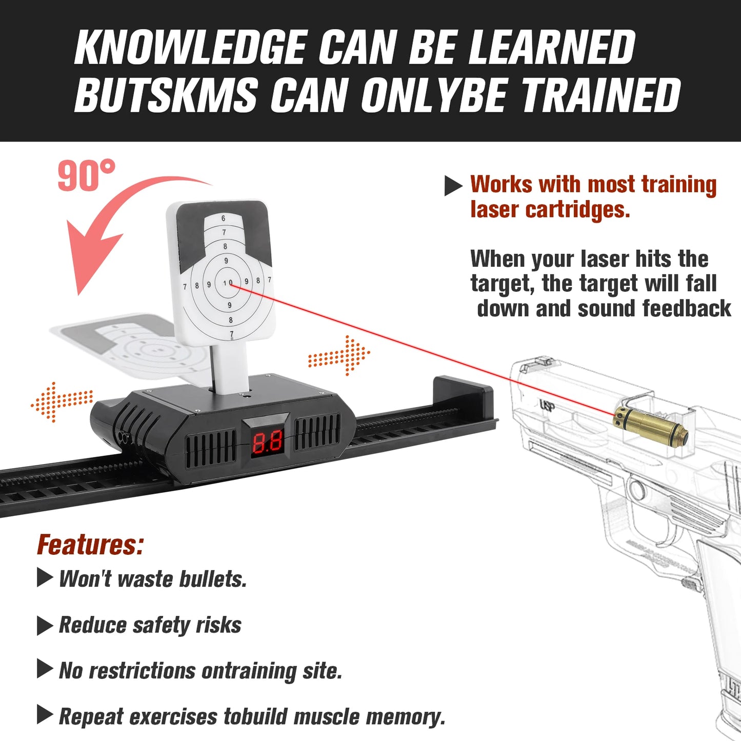 9mm Dry Fire Laser Trainer with Rechargeable Smart Laser Target System, Instant Dynamic Feedback, Safe and Efficient Training.