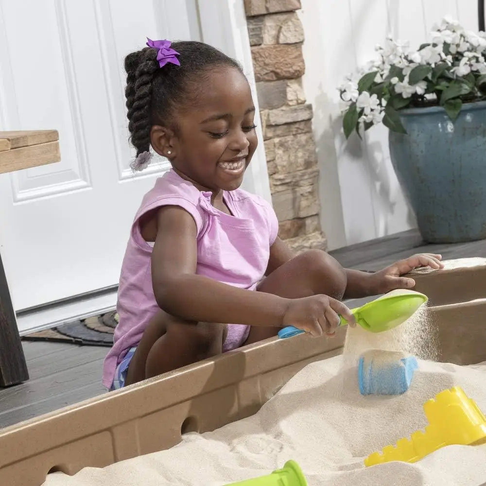 Naturally Playful Sandbox II, Kids Sand Activity Sensory Play Pit, Summer Outdoor Toys, 7 Piece Water Toy Accessories, for Toddl