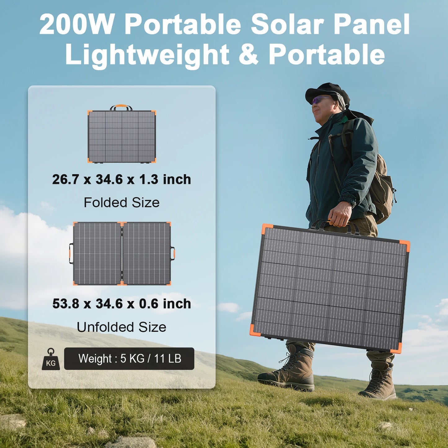 MHPOWOS 200W Foldable Solar Panels Cell Portable Solar Charging Panel Complete Kit Outdoor Tourism Camping Power Station