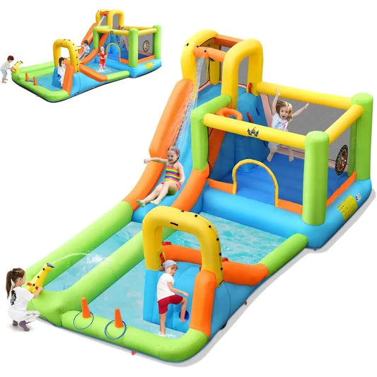Giant Iatable Bounce House & Water Park - 8 in 1 Fun for Kids and Adults - Climbing, Slides, Splash Pool - Backyard Ou