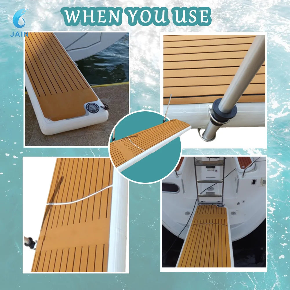 JAIN-Inflatable Gangway Inflatable Floating Dock with Wood Grain EVA, Non-Slip Water Access Gangway for Lake Ocean Sea for yacht