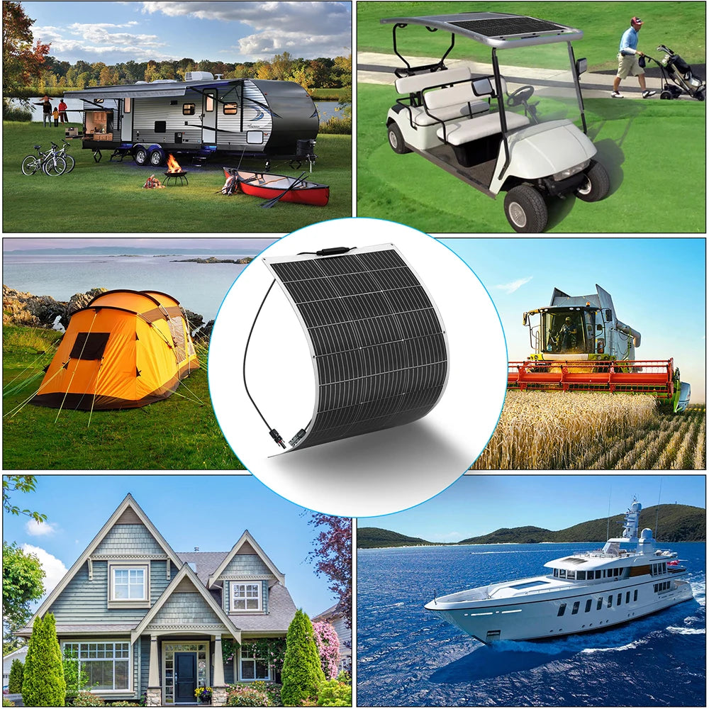 1pcs-10pcs 100W solar panel rechargeable battery 12V 100W- 1000W Flexible Solar panels charger motorhome houses balcony camping