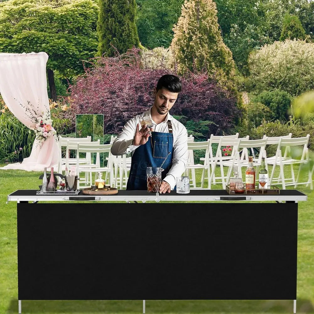 81" Folding Picnic Table, Portable Bar Table with Carry Bag, Lightweight Aluminum Food Prep Station with 2 Shelves, Quick Set-up