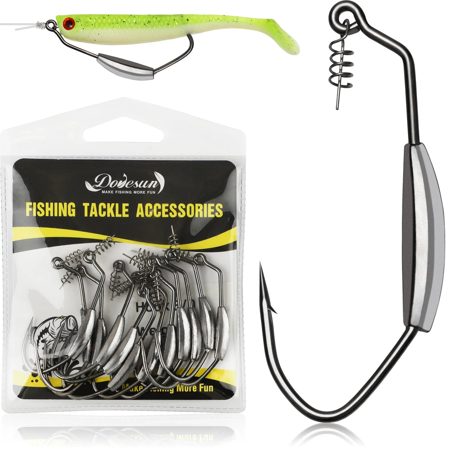 Dovesun 12PCS Weighted Swimbait Hooks Weighted Fishing Hooks Saltwater Freshwater Worm Weedless Hooks for Bass Fishing
