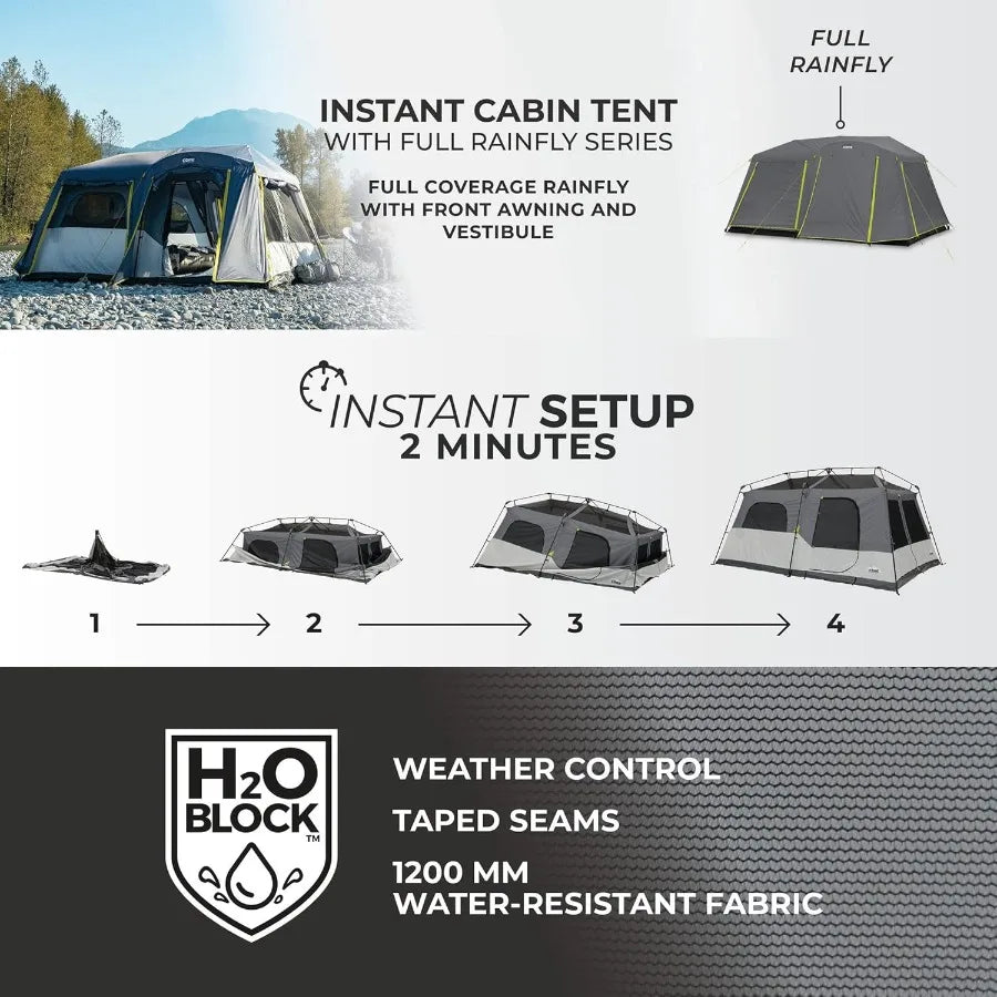Instant Cabin Tents for Family Camping: 6-Person 9-Person 10-Person and 12-Person Multi-Room Pop-Up Design with Built-In Storag
