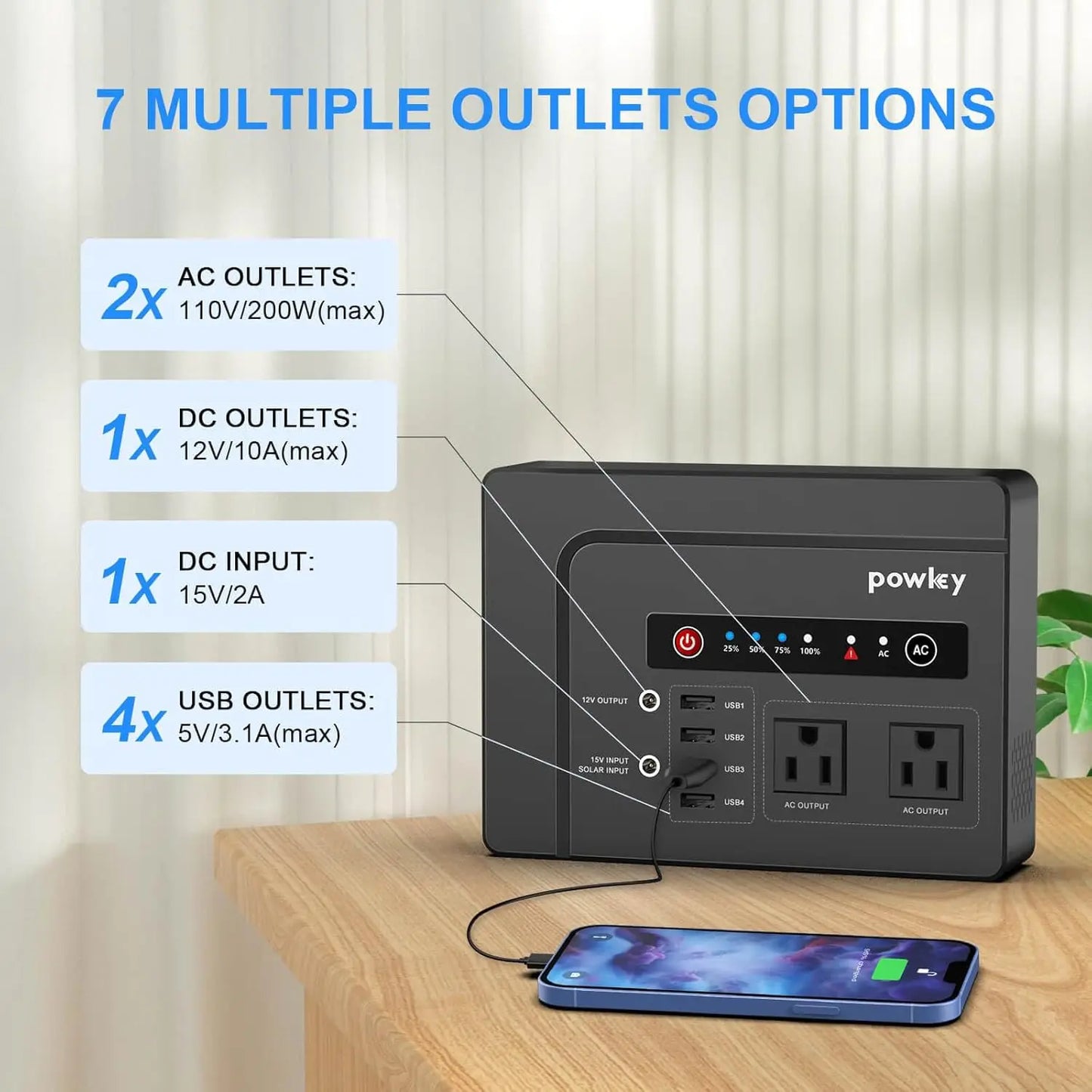 Portable Power Station 200W, 146Wh Portable Solar Generator Battery Backup Power Supply for Outdoor Camping Travel Outdoor Home