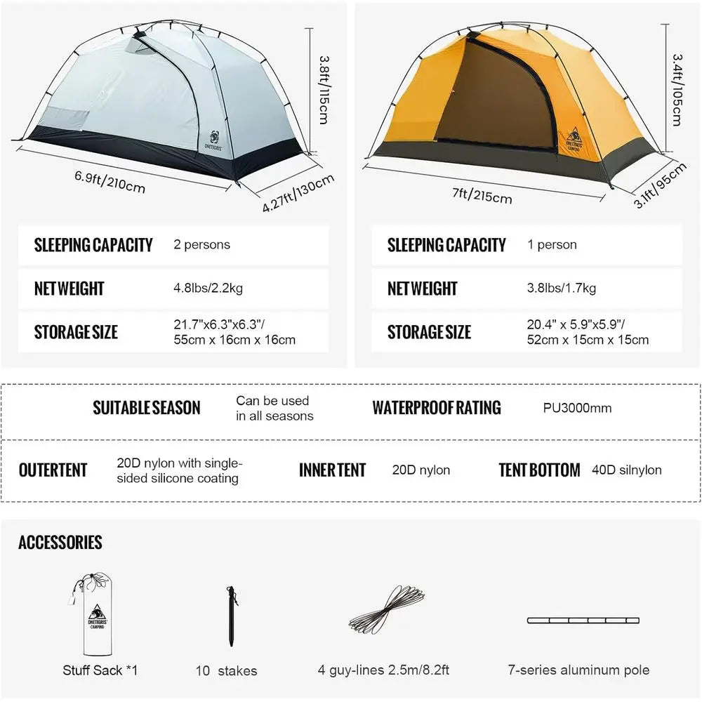 Stella 4-Season Waterproof Lightweight 2-Person Instant Setup Camping Tent for Backpacking and Hiking with 3000mm Rating