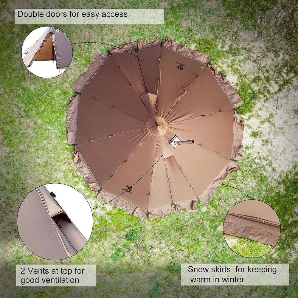 All-Season Waterproof 4-6 Person Tipi Tent with Stove Jack for Camping, Backpacking, Hunting, and Fishing