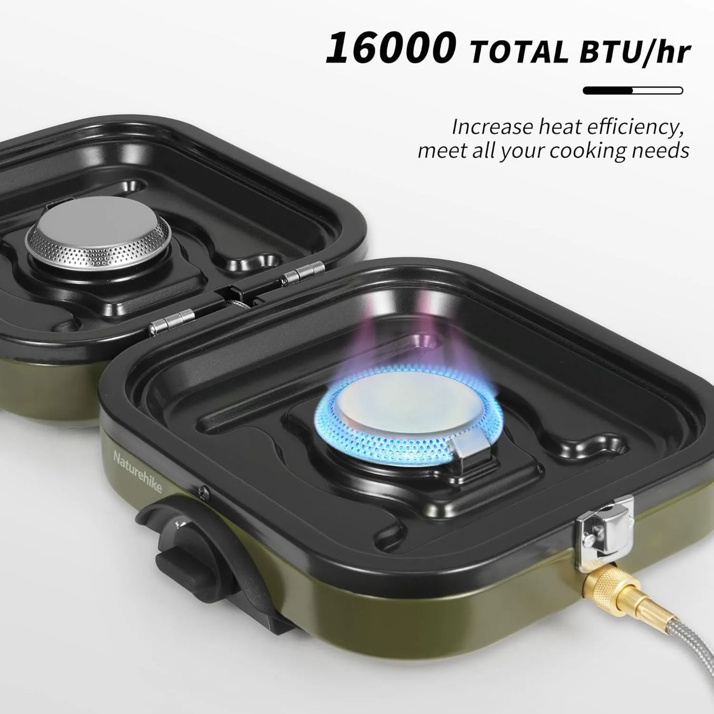 Naturehike Folding Double Fire Gas Stove Portable Camping Isobutane Gas Stove with 16000 BTU Adjustable Burners Piezo Ignition