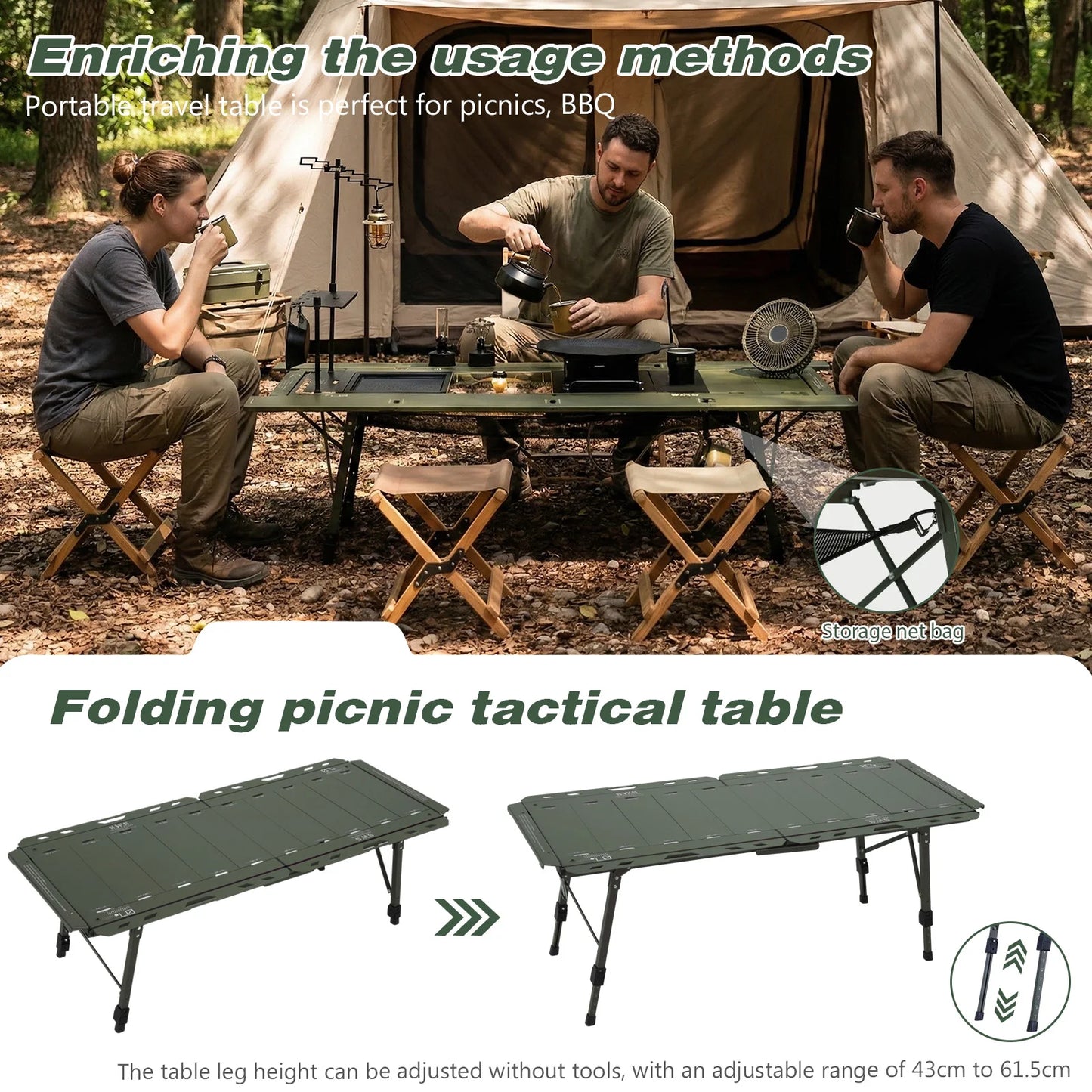 IGT Unit Combination Table 120KG Load Capacity with Adjustable Height Leg with Carry Bag for Hiking Picnic Fishing Beach