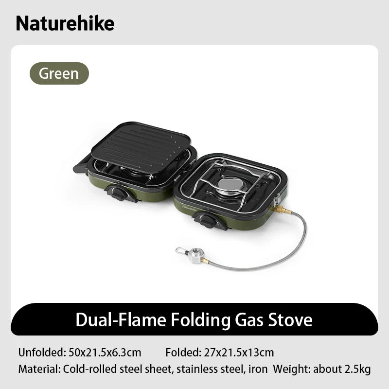 Naturehike Folding Double Fire Gas Stove Portable Camping Isobutane Gas Stove with 16000 BTU Adjustable Burners Piezo Ignition