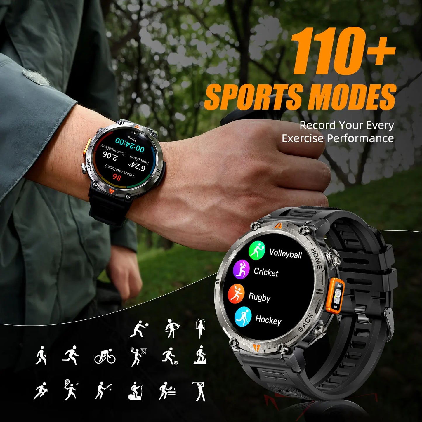 EIGIIS 2025 New Military GPS Smart Watches for Men with LED Flashlight  Activity Heart Rate Tracker Big Battery 3ATM Waterproof
