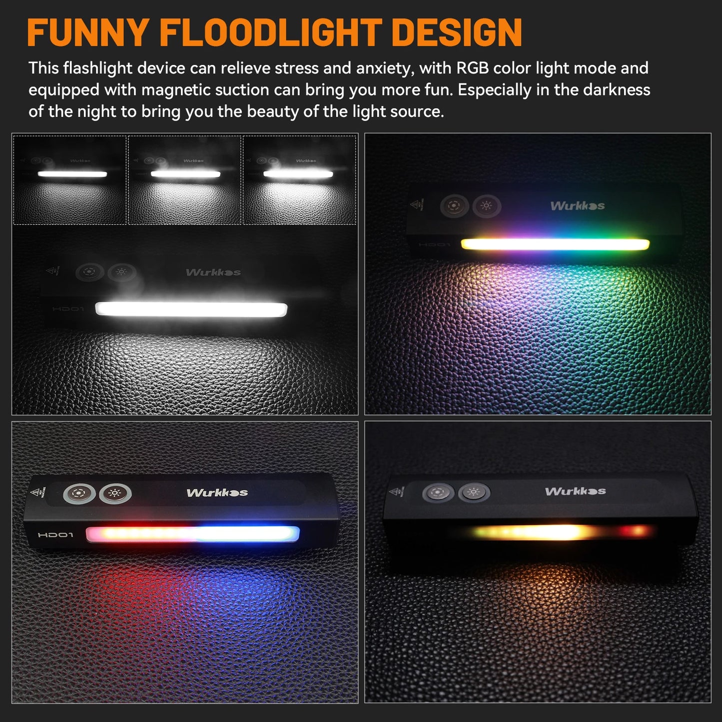 Wurkkos NEW HD01 Multifunctional Flashlight 1200 LM with Green Light White Light 90CRI Side RGB Lights IP65 Waterproof Hiking