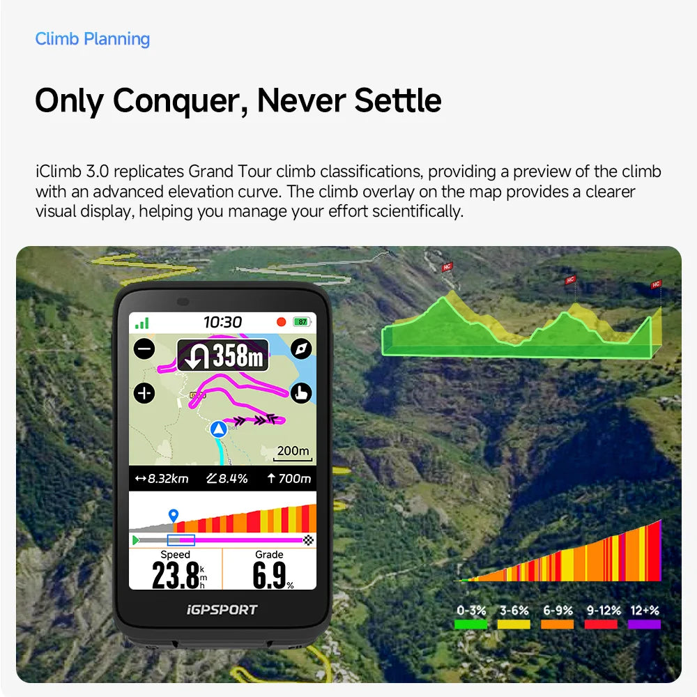 iGPSPORT Bicycle GPS Computer BiNavi Touchscreen Map Navigation 35 Hours Battery Life  IPX7 Waterproof Route Planning