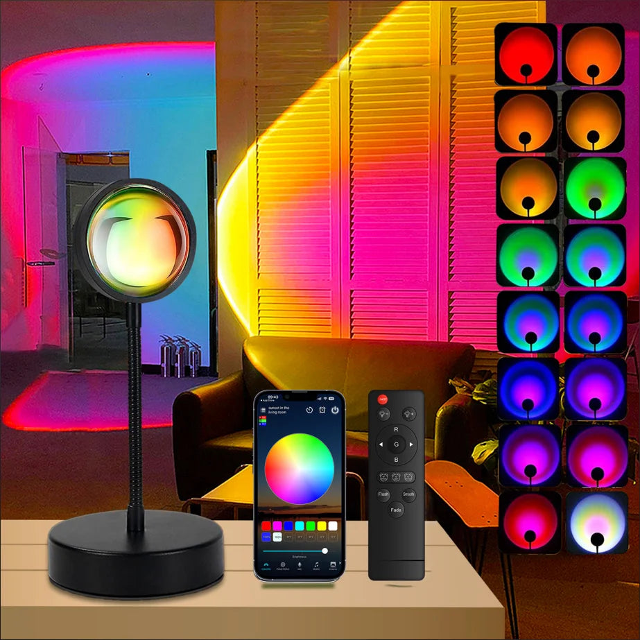 APP& Remote Control Sunset Lamp Projector Led Lights For Room Bedroom Night Light Decor Christmas Gifts For Dimmable 16 Modes