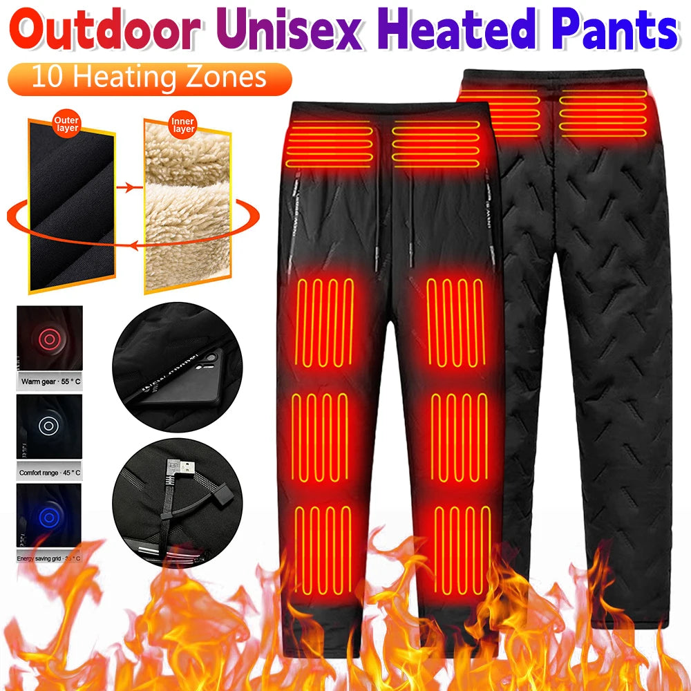 Unisex Heated Pants 10 Heating Zones Heating Warmer Pants Winter Electric Heated Trousers Winter Outdoor Sports Thermal Trousers