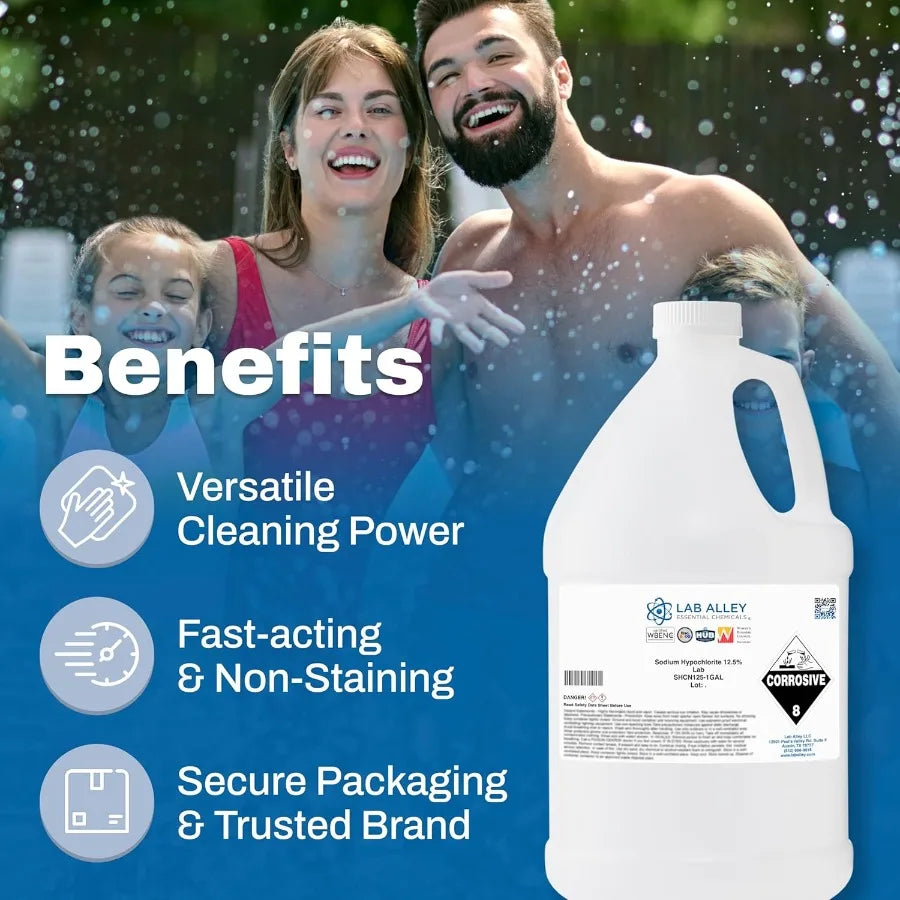 Liquid Chlorine 12.5 Sodium Hypochlorite for Swimming Pools Spas Power Washing FastActing NonStaining 5 Gallons Ideal for Water
