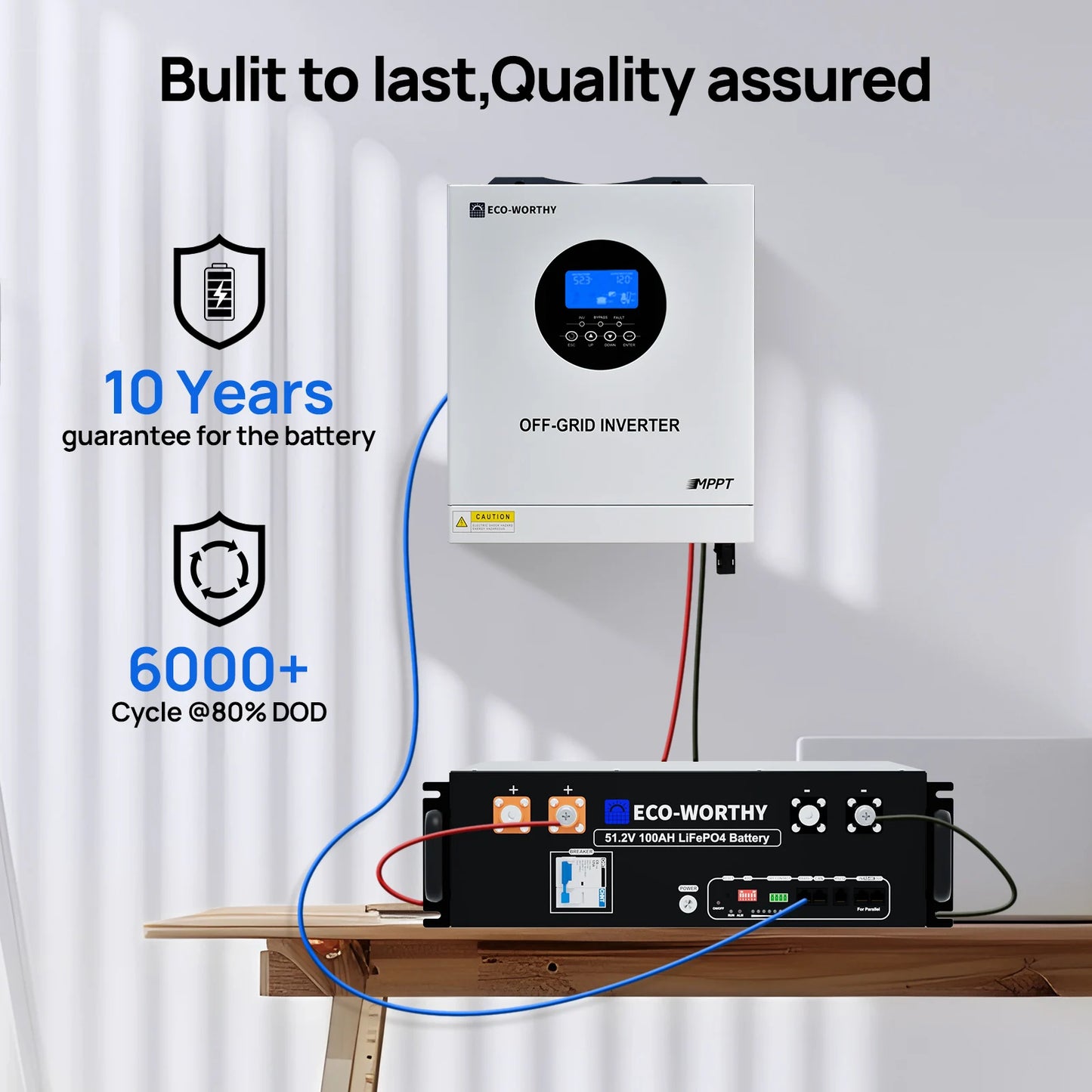 ECO-WORTHY 5.12kWh 48V 100Ah Lithium LiFePO4 Battery+5kW 48V Off-grid Inverter for Home Backup, Emergency Use