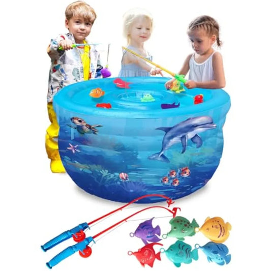 Baby Water Table, Kids Outdoor Water Table, Toddler Outside Inflatable Activity Playset with Fishing Game Pole & Toys for Toddle