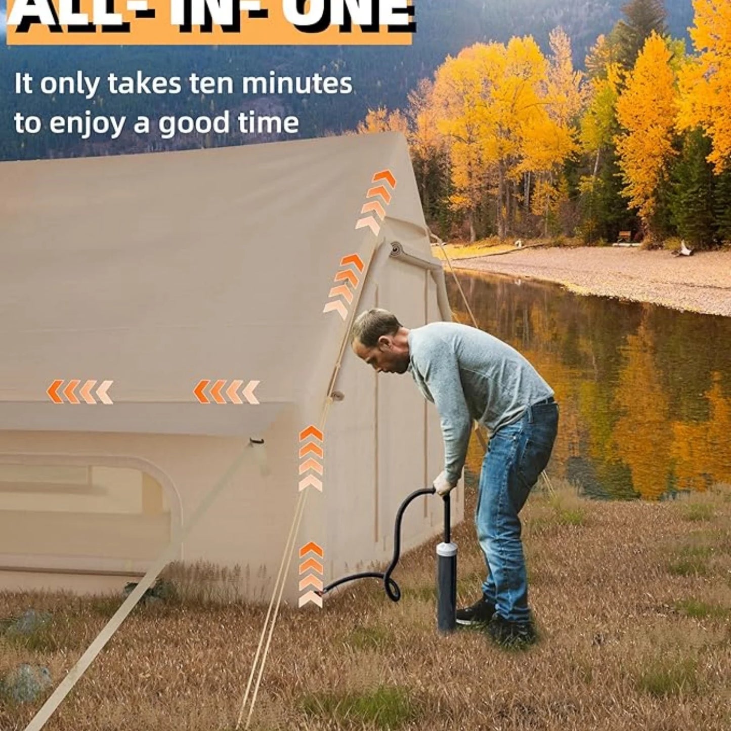 6-8 Person Inflatable Camping Tent, Large Inflatable Tent House with Air Pump, Quick Assembly Camping Tent, Waterproof Oxford Fa