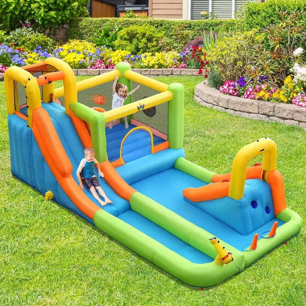 Giant Iatable Bounce House & Water Park - 8 in 1 Fun for Kids and Adults - Climbing, Slides, Splash Pool - Backyard Ou