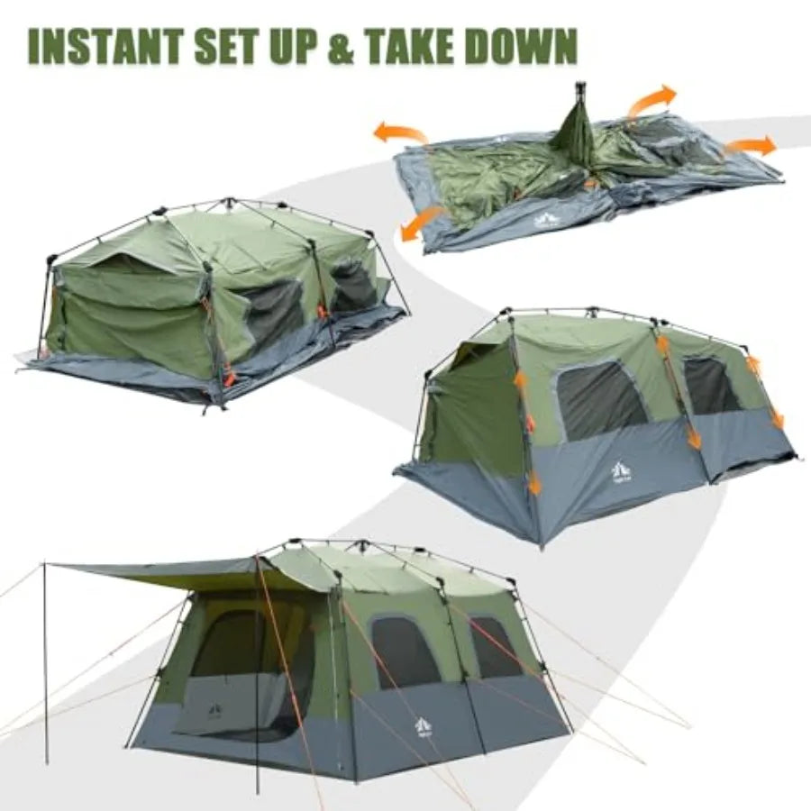 8-Persons Camping Tent: Large Waterproof Instant Cabin Hot Tent with Canopy and Stove Jack for Family Glamping in Outdoor Adven