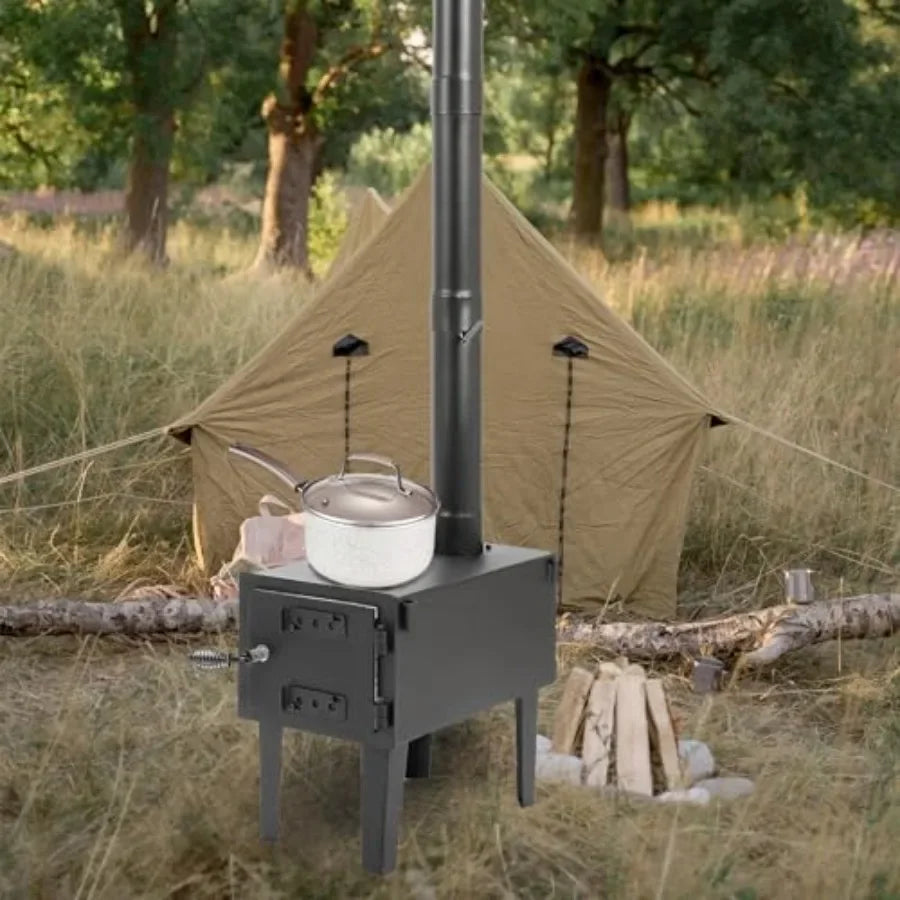Portable Wood Burning Stove for Outdoor Cooking Fishing Hiking and Travel: Compact Mini Stove with Storable Chimney Pipes Ideal