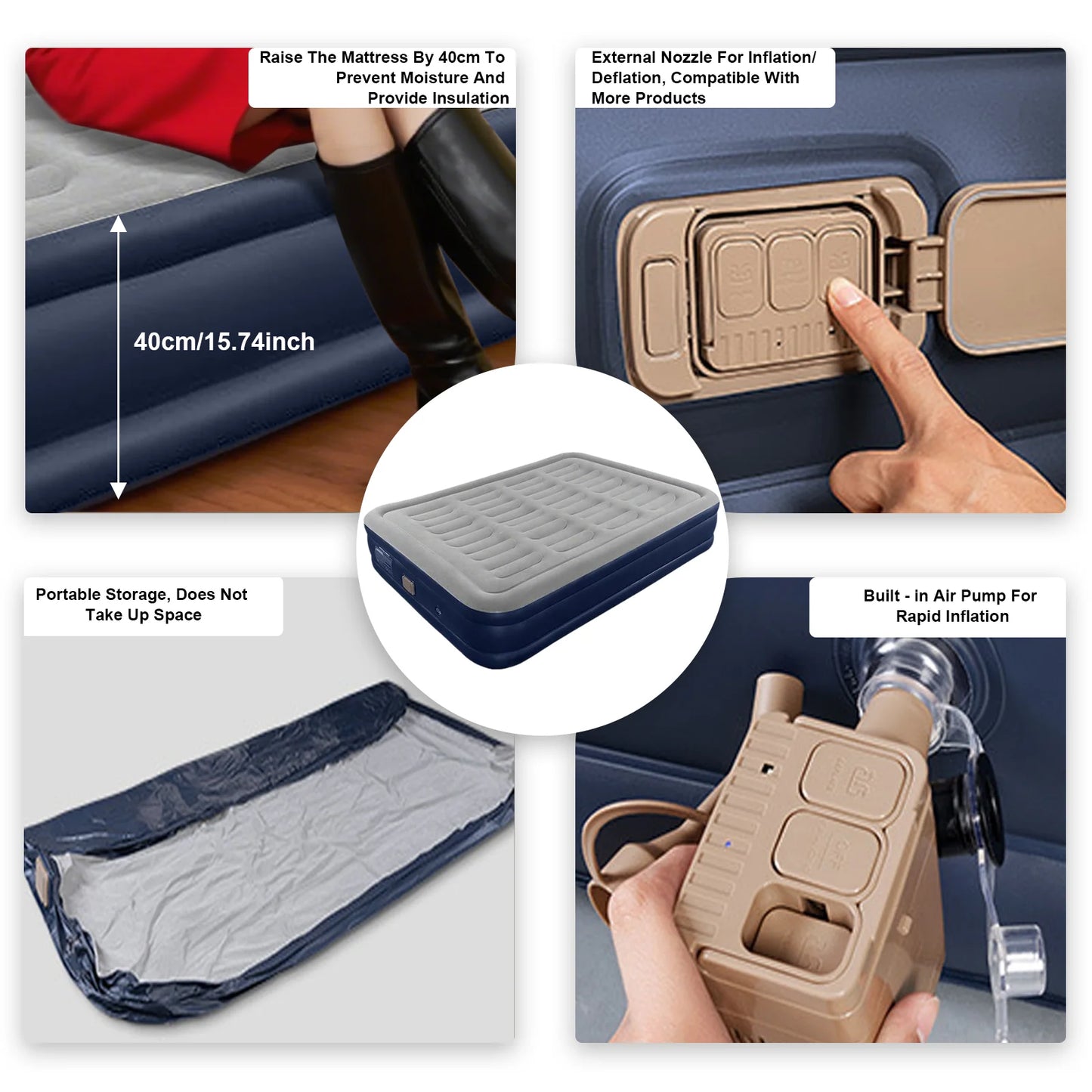 1-2 Person PVC Automatic Inflatable Mattress Camping Home Built-In Pump Bed Thickened For Indoor Outdoor Rest Lazy Sleeping Mat