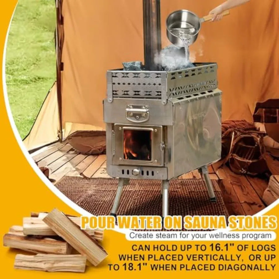 Wood Burning Sauna Hot Tent Stove Upgraded Heat Concentration for Lasting Warmth Portable Camping Wood Stove Outdoor Camping Fi