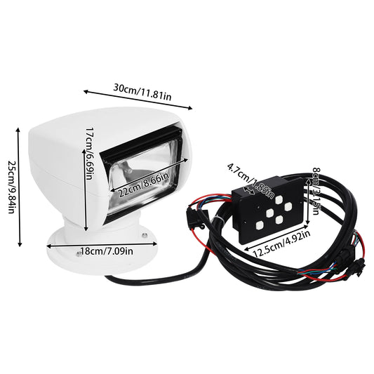 12V Boat Remote Control Searchlight 100W Rotatable Boat Spotlight Illumination Distance 2624.67ft for Night Yachts Fishing Boats