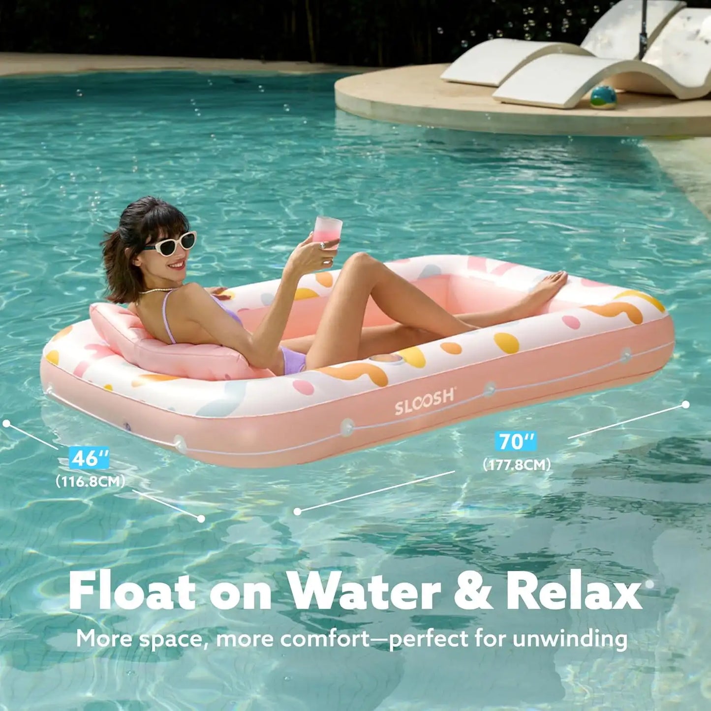 JOYFY Inflatable Tanning Pool Lounger Float 70" x 46" Pool Floats Adult 4 in 1 Suntan Tub Raft Floatie for Water Party Gifts