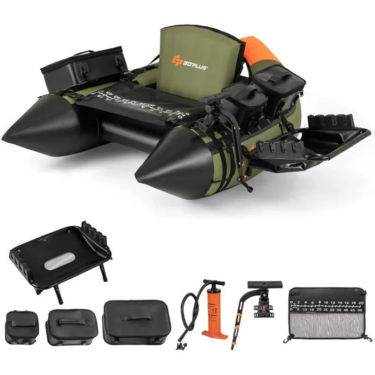 Goplus Inflatable Float Tube, Fishing Belly Boat w/ Fish Ruler,Pump,Storage Bag,Adjustable Straps,Fishing Float Tube for Angling