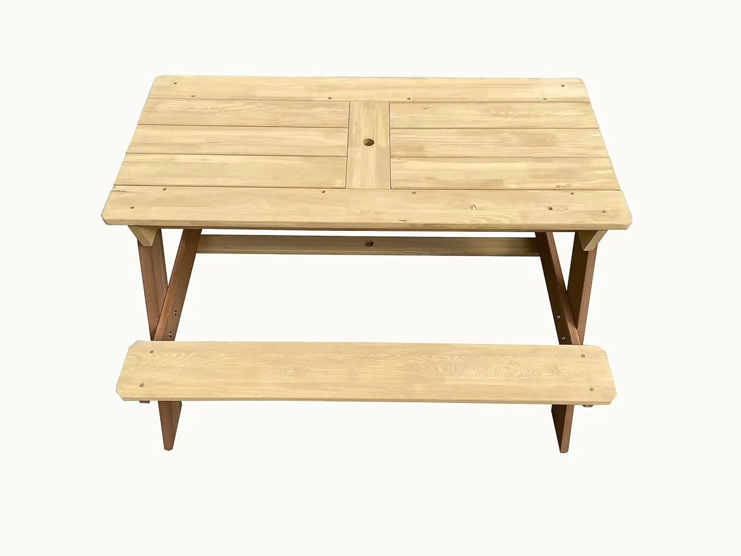 Kids 3-in-1 Sand Water Activity Table Wooden Outdoor Convertible Picnic Table Bench Adjustable Umbrella Removable Top 2 Play Box