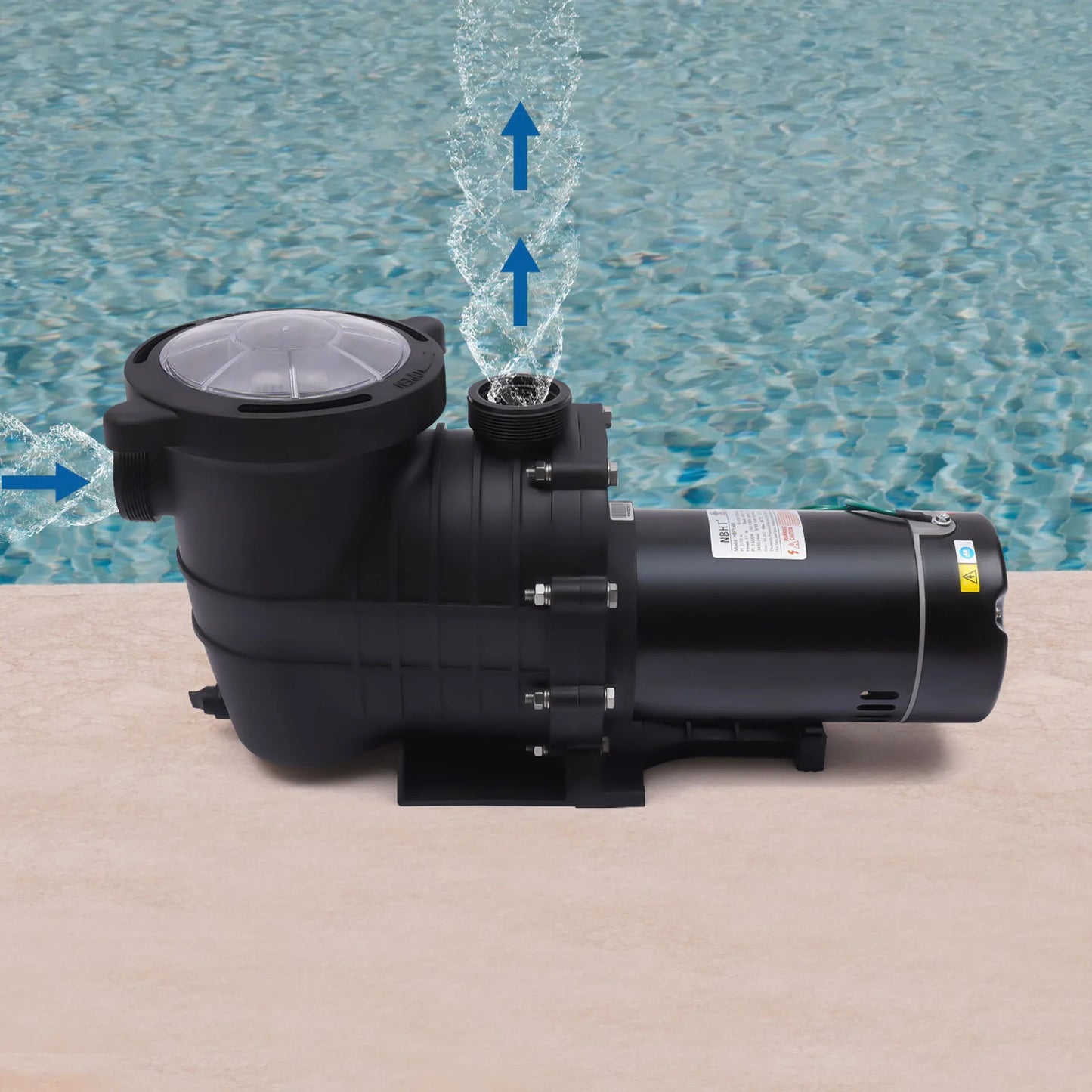 Keep Water Crystal Clear! 2HP Pool Pump with Copper Motor, 1500W Powerful Circulation for Swimming Pools, Spas and Hot Tubs