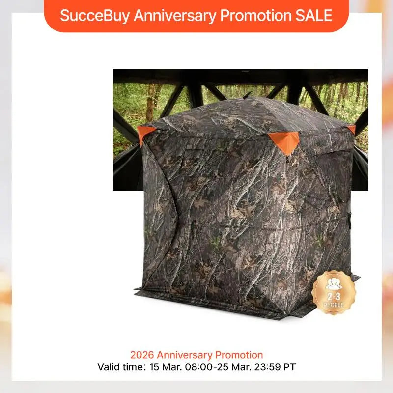 SucceBuy Hunting Blind 270° See Through Ground Blind 2-3 Person Pop Up Deer Blind for Hunting with Carrying Bag, Portable Tent