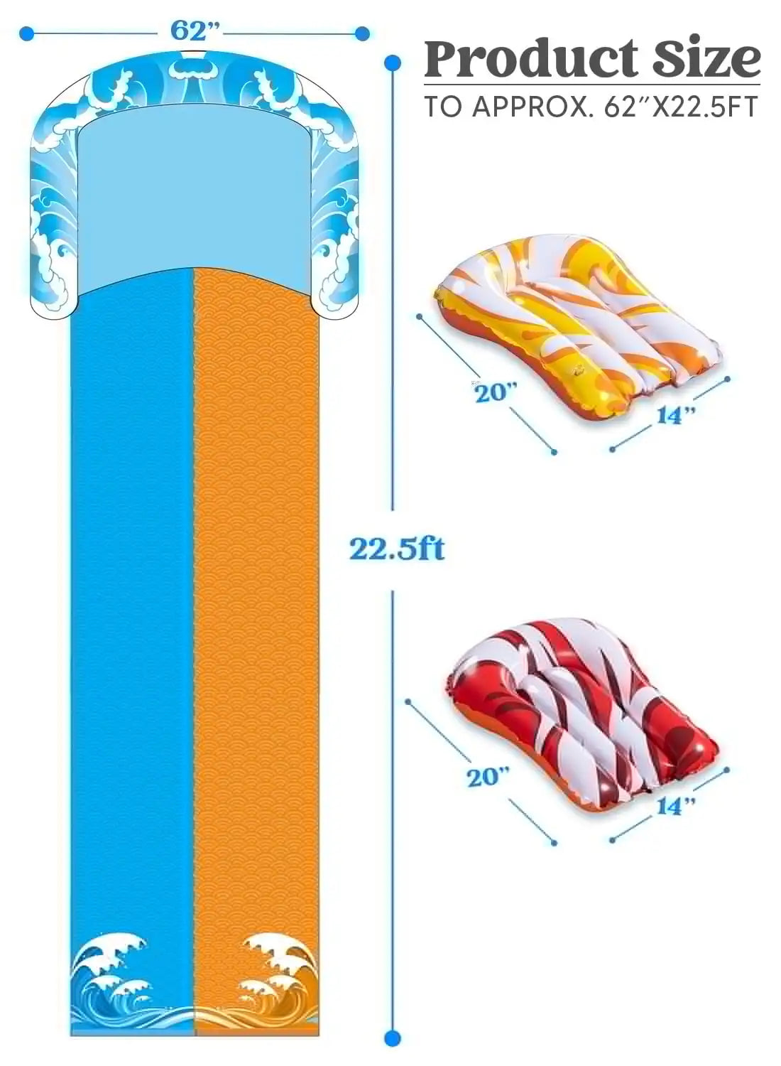 JOYFY 22.5ft Water Slides and 2 Bodyboards Lawn Backyard Waterslides Water Toy with Build Sprinkler for Kids Outdoor Water Fun