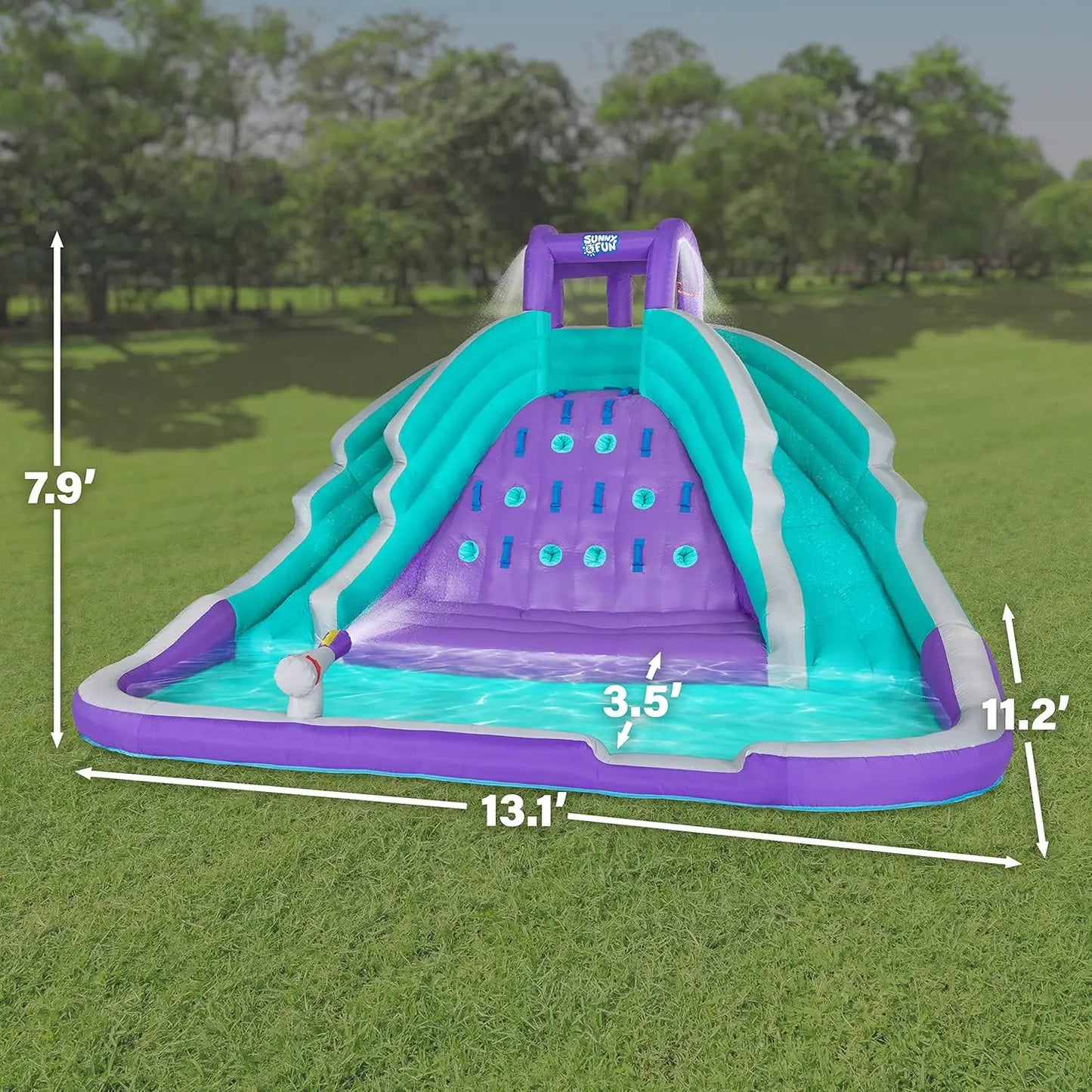 Ultra Climber Inflatable Water Slide Park – Heavy-Duty for Outdoor Fun - Climbing Wall, Two Slides & Splash Pool – Easy to Set U