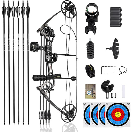 Archery Ready to Hunt Compound Bow Package for Adults and Teens25"-31" Draw Length 0-70 Lbs Draw Weight Adjustable up to 320 fp