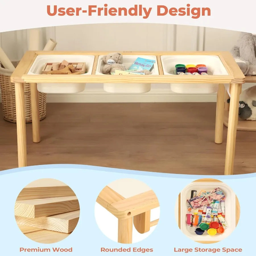 Sensory Table for Toddlers with 3 Storage Bins Wooden Activity Table with DoubleSided Boards Sand and Water Play Indoor and Out