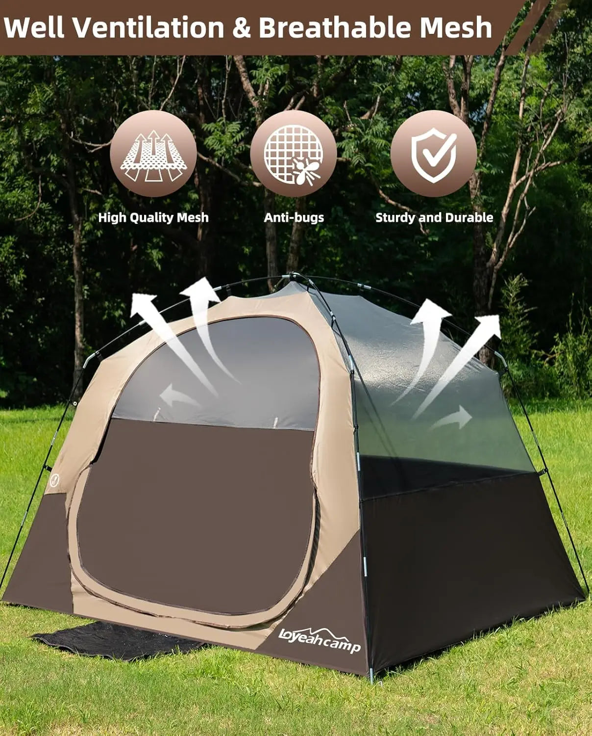4 Person Blackout Camping Tent, Easy Setup Waterproof Family Dome Tent for Camping with Rainfly